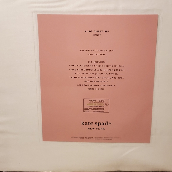 Kate Spade 4 Piece King Sheet Set White - Picture 3 of 3
